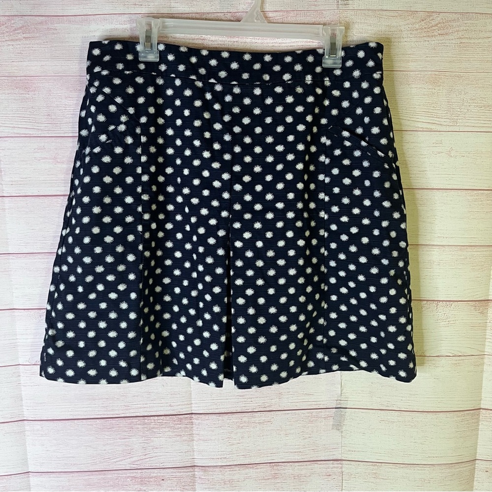 Boden Navy Blue Polka Dot Side Zip Hip Pockets Skirt Size 12R